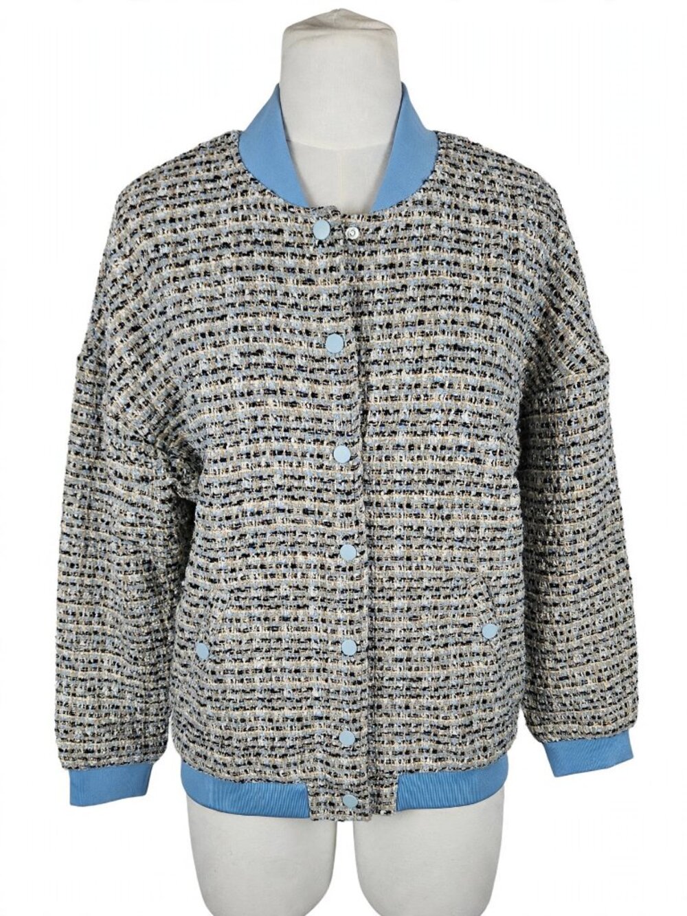 36point5 Tweed Bomber Jacket with Blue Trim S NWT